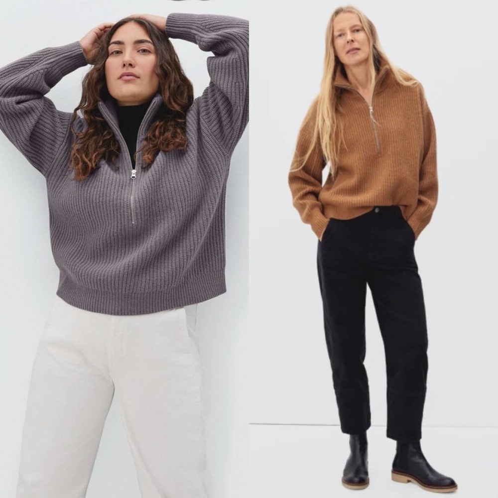 Everlane Half-Zip Ribbed Sweater in Gray and Brown